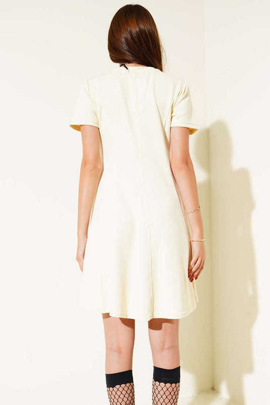 Crew Neck Mini Dress Cream