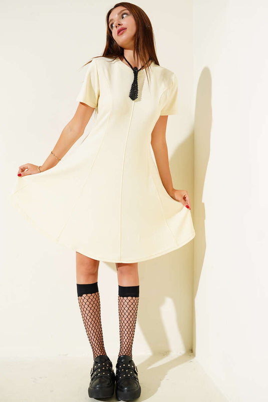 Crew Neck Mini Dress Cream