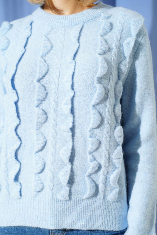 Rundhals-Strickpullover, flauschig, blau