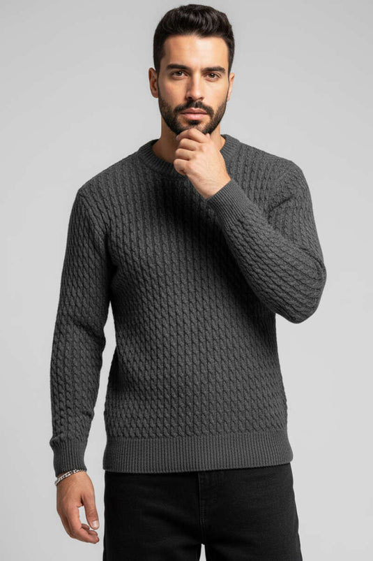 Herren-Strickpullover mit Rundhalsausschnitt, Dunkelgrau