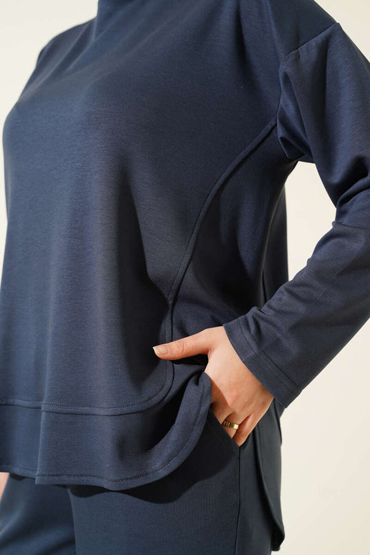 Bisiklet Yaka Oval Detaylı İkili Takım Füme