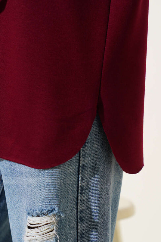 Bisiklet Yaka Oval Kesim T-shirt Bordo