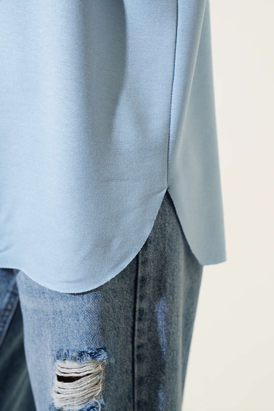 Bisiklet Yaka Oval Kesim T-shirt Mavi