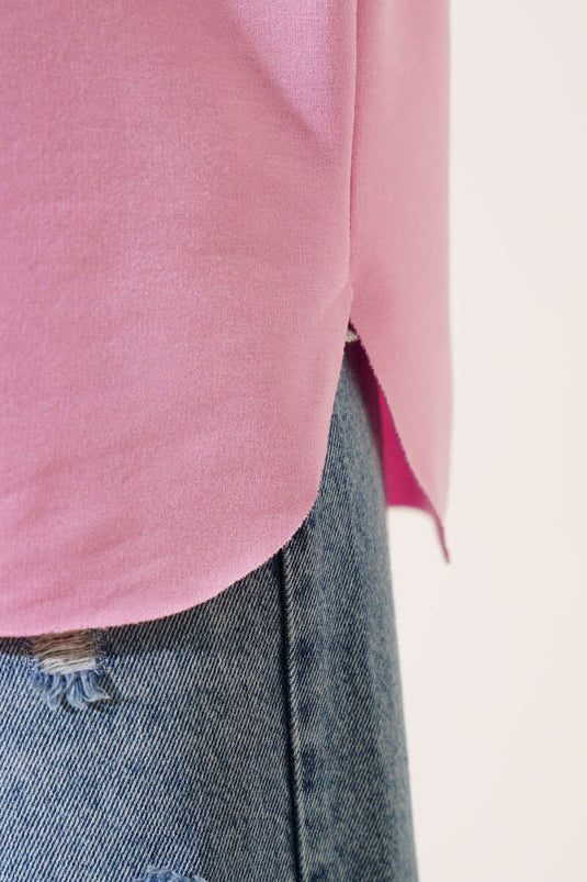 Crew Neck Oval Cut T-shirt Pink