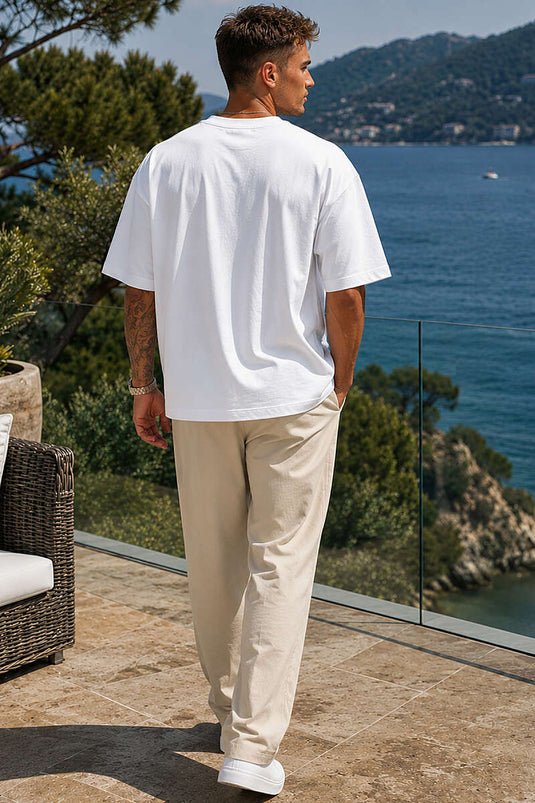 Bisiklet Yaka Oversize Erkek Basic T-shirt Beyaz