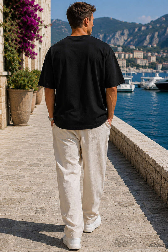 Bisiklet Yaka Oversize Erkek Basic T-shirt Siyah