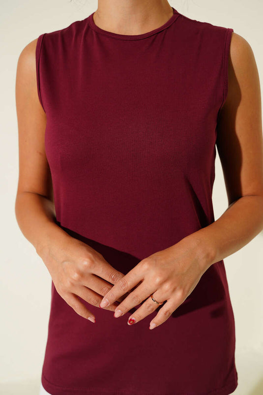 Crew Neck Cotton Undershirt, Burgundy