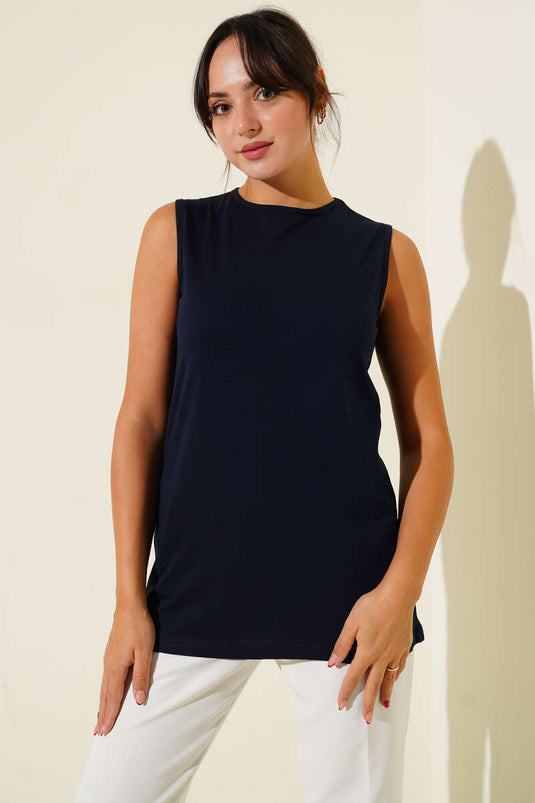 Crew Neck Cotton Undershirt Navy Blue