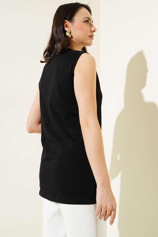 Bisiklet Yaka Pamuklu İçlik Siyah