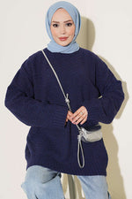 Tunique En Maille À Col Rond Marine