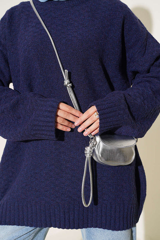 Túnica De Punto Con Cuello Redondo Azul Marino