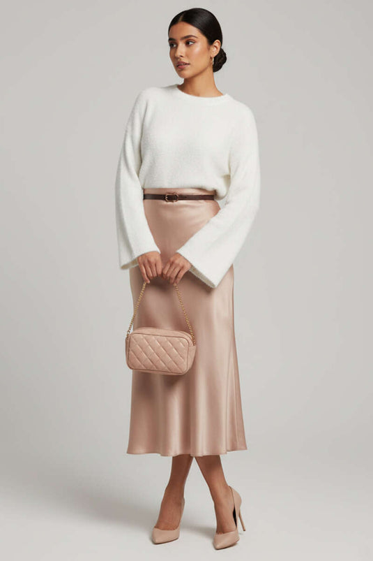 Crew Neck Sweater with Beard Pattern, Ecru