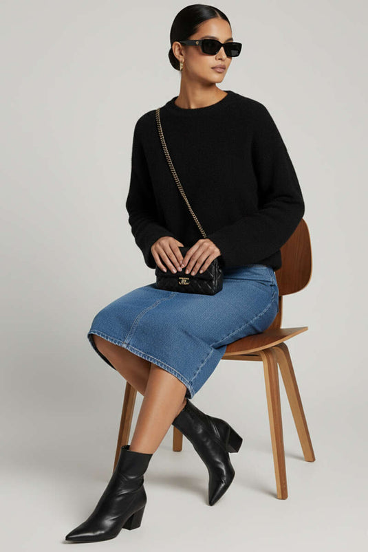 Bisiklet Yaka Sakallı Kazak Siyah