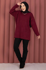 Tunique ample en tricot à col rond bordeaux