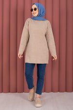 Tunique en tricot ample col rond pierre