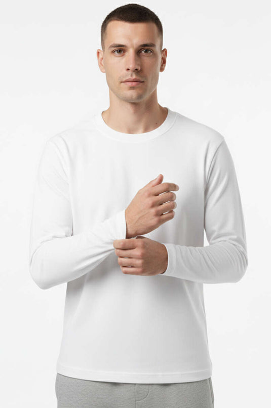 سويت شيرت رجالي برقبة دائرية بنمط غوص، لون بيج فاتح