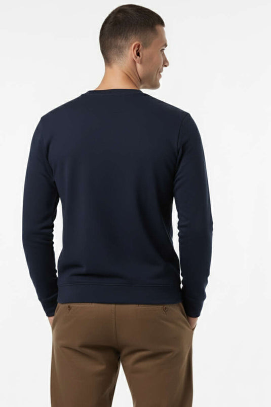 سويت شيرت رجالي أزرق داكن برقبة دائرية