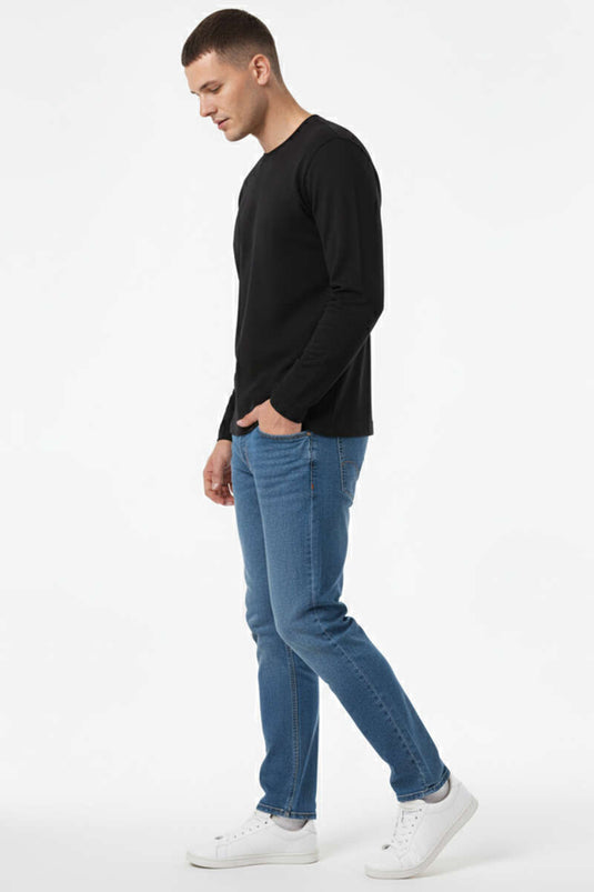 سويت شيرت رجالي أسود برقبة دائرية بنمط غوص