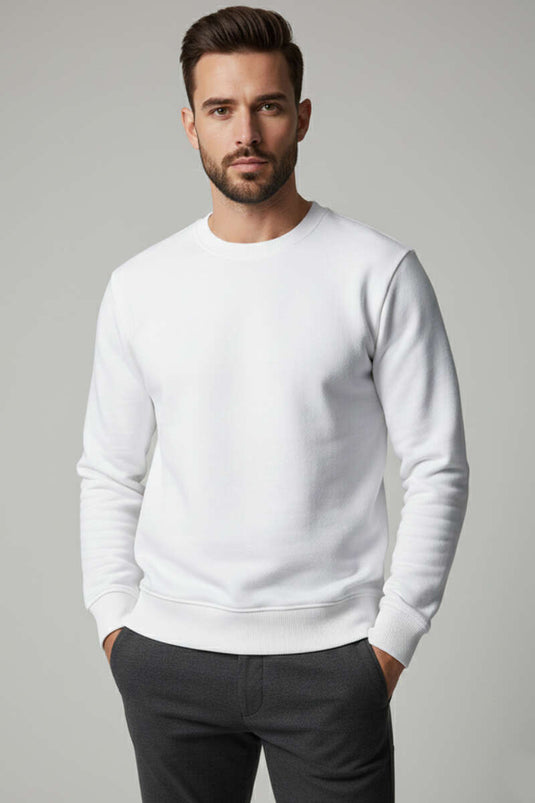 Sweat-shirt homme en molleton col rond écru