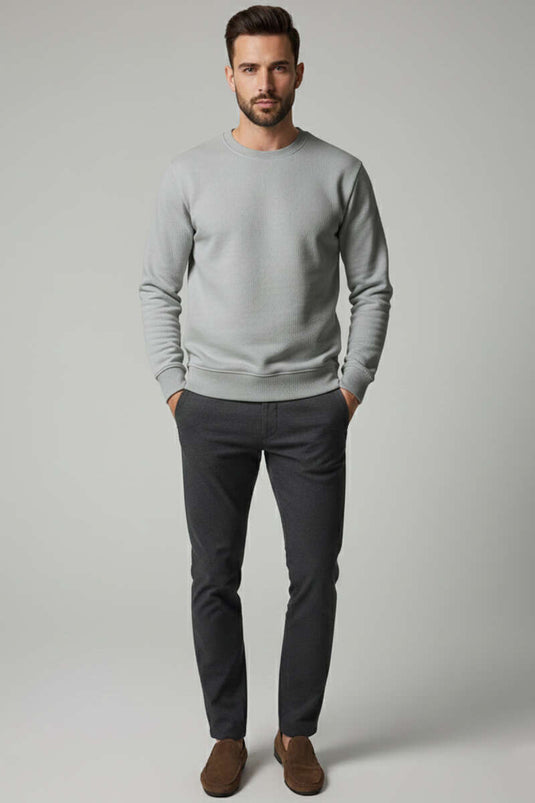 Sweat-shirt homme gris à col rond en molleton selanik