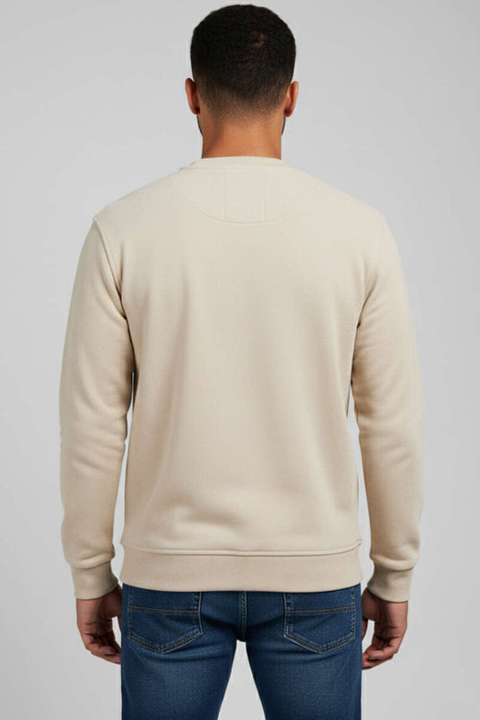 Herren-Sweatshirt aus Wildleder mit Rundhalsausschnitt in Steinfarbe