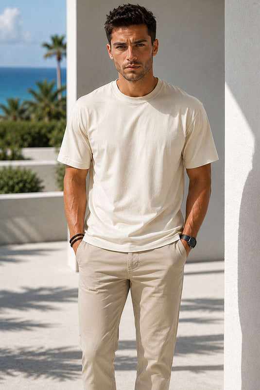 T-shirt homme en supré col rond beige