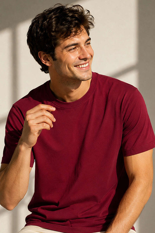 T-shirt homme en supré col rond bordeaux