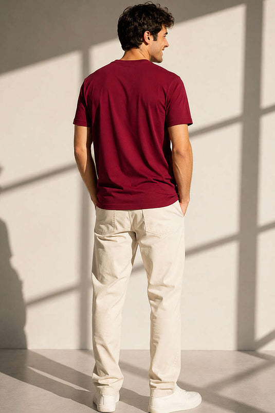 T-shirt homme en supré col rond bordeaux