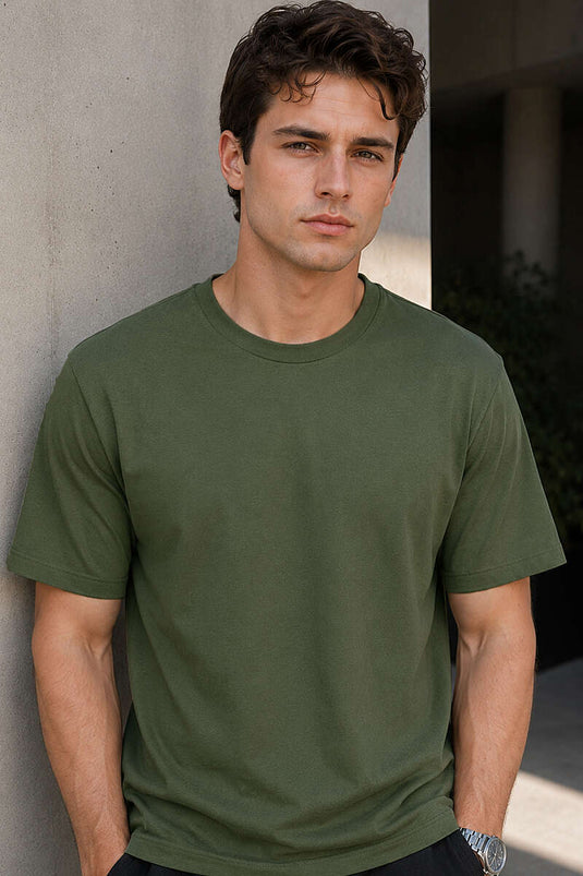T-shirt homme en surem col rond kaki