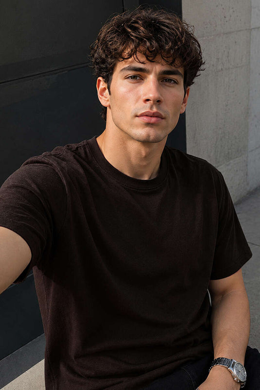 T-shirt homme en surem col rond marron