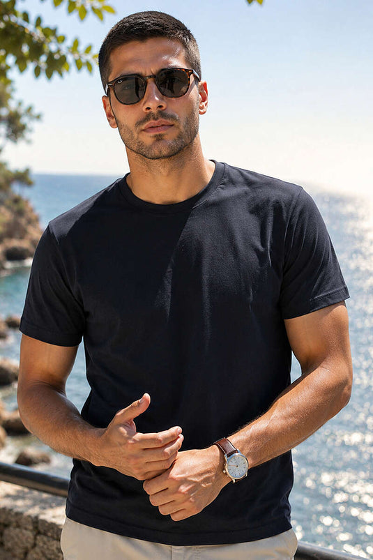 T-shirt homme en surem col rond bleu marine