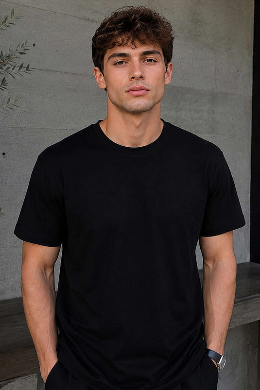T-shirt homme en surem noir à col rond