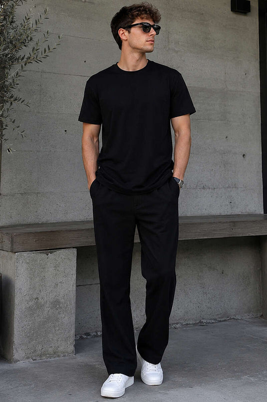 T-shirt homme en surem noir à col rond