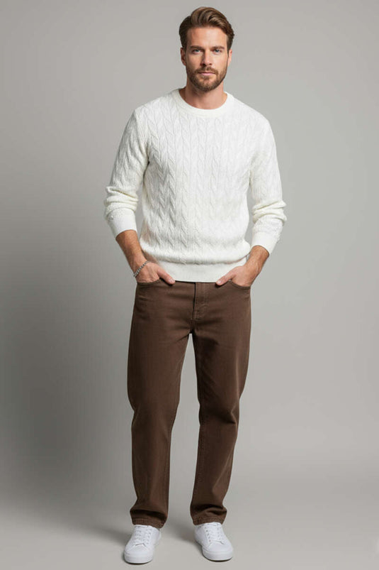 Crew Neck Knitted Sweater White