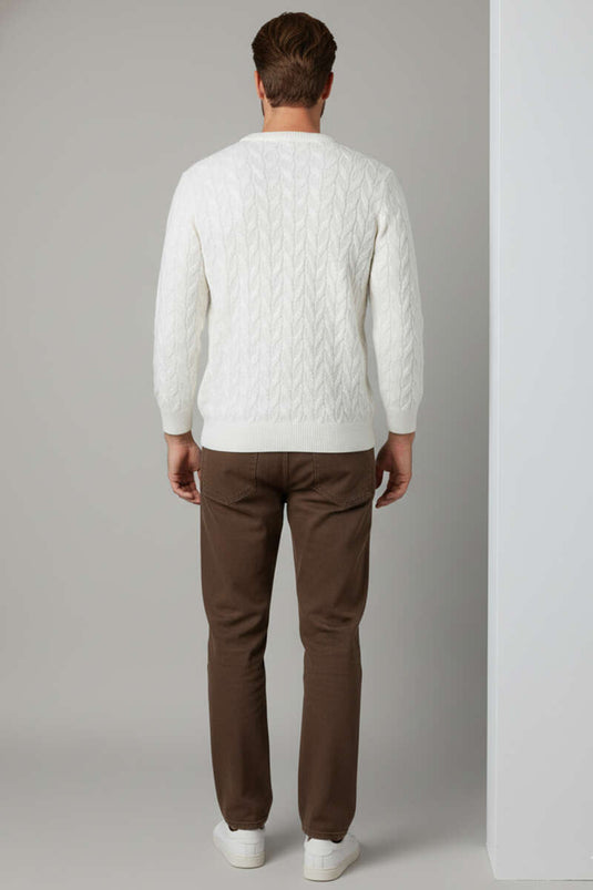 Crew Neck Knitted Sweater White