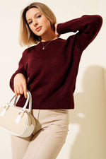 Pull Col Rond Bordeaux