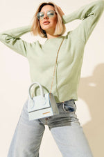 Pull En Maille À Col Roulé Vert Menthe