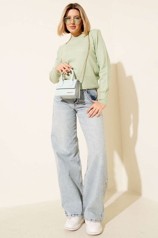 Cowl Neck Knit Sweater In Mint Green