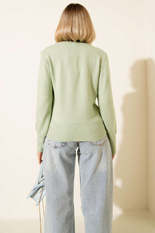 Cowl Neck Knit Sweater In Mint Green