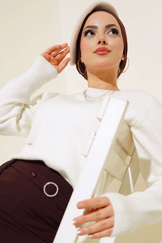 Cream Crew Neck Knit Sweater