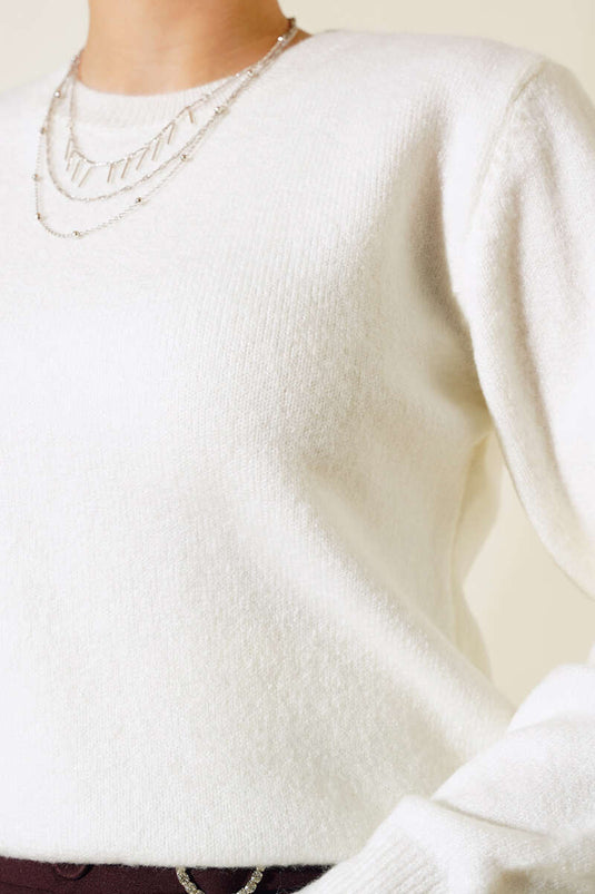 Cream Crew Neck Knit Sweater