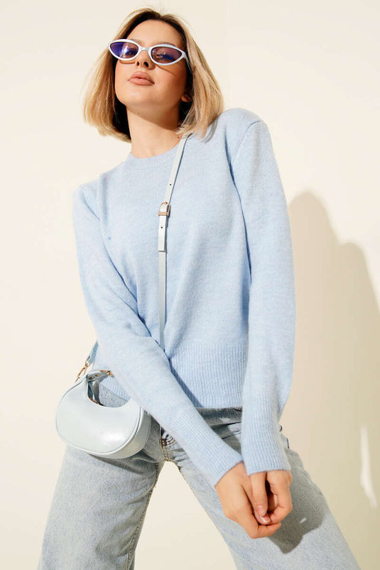 Blue Crew Neck Knit Sweater