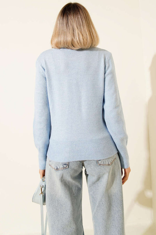 Blue Crew Neck Knit Sweater