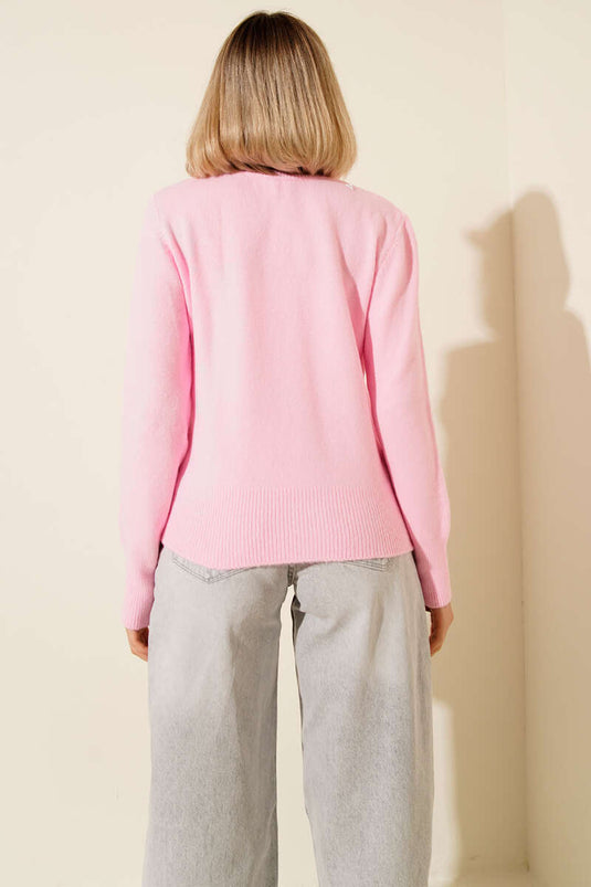 Pink Crew Neck Knit Sweater