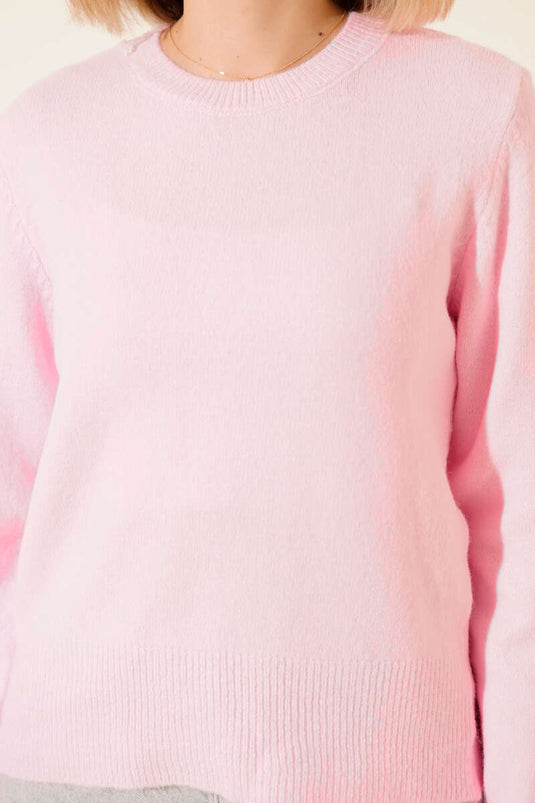 Pink Crew Neck Knit Sweater
