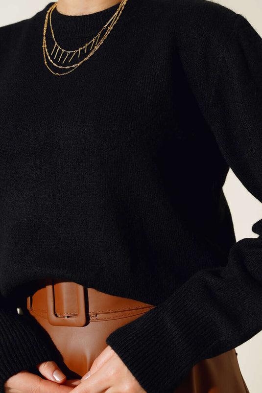 Black Crew Neck Knit Sweater