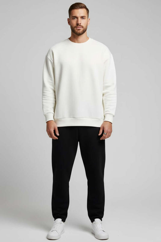 Sweat-shirt à col rond trois fils, écru