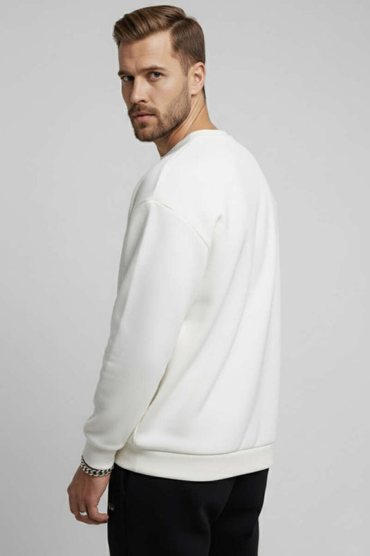 Sweat-shirt à col rond trois fils, écru