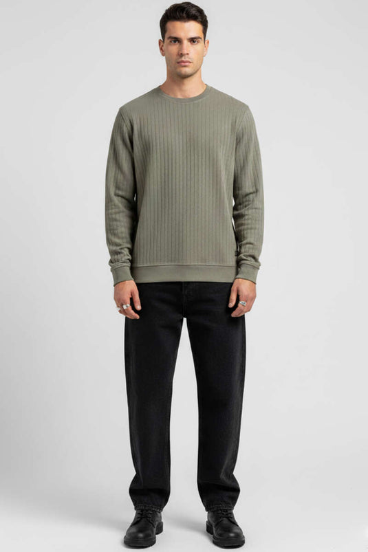 T-shirt homme à manches longues et col rond kaki