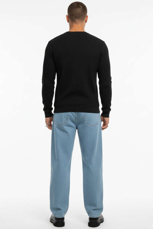 T-shirt noir à manches longues et col rond pour homme